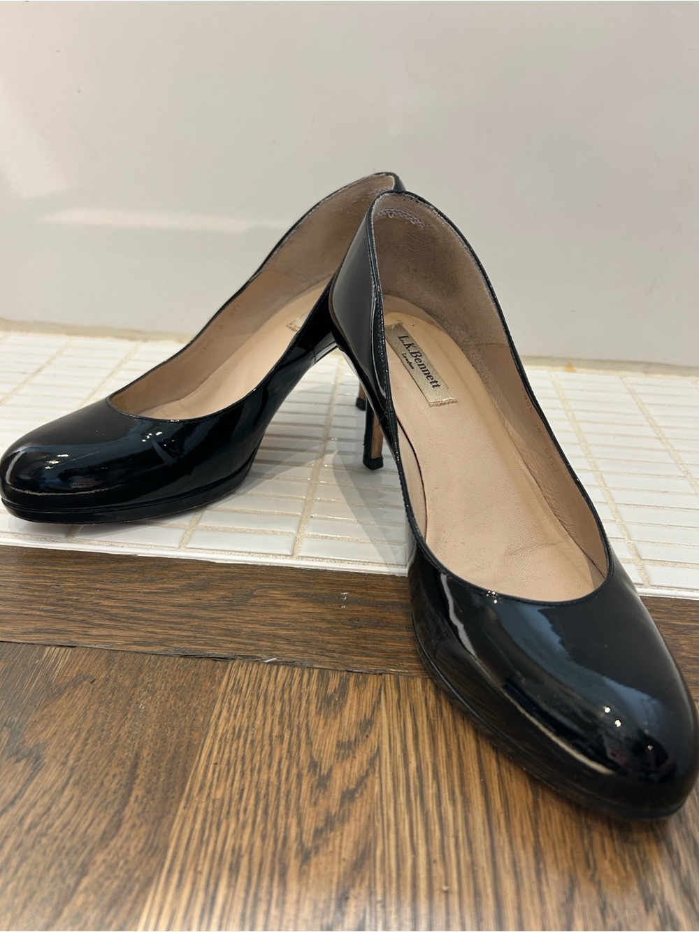 LK Bennett Black Patent Leather Round-Toe Pumps